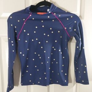 Boden Navy Polka Dot Long Sleeve Swim Top Size 9-10y